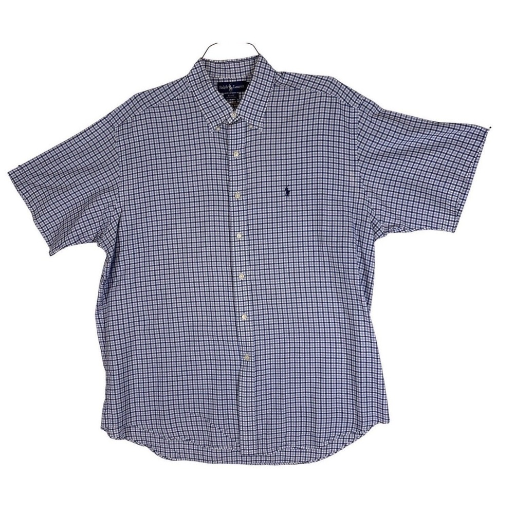 Ralph Lauren Blake Mens  Blue White Gingham Check Short Sleeve Button Down Shirt